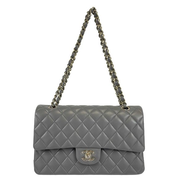 CHANEL - NEW 22A Classic Medium Double Flap Dark Grey CC Shoulder Bag - Picture 12 of 12